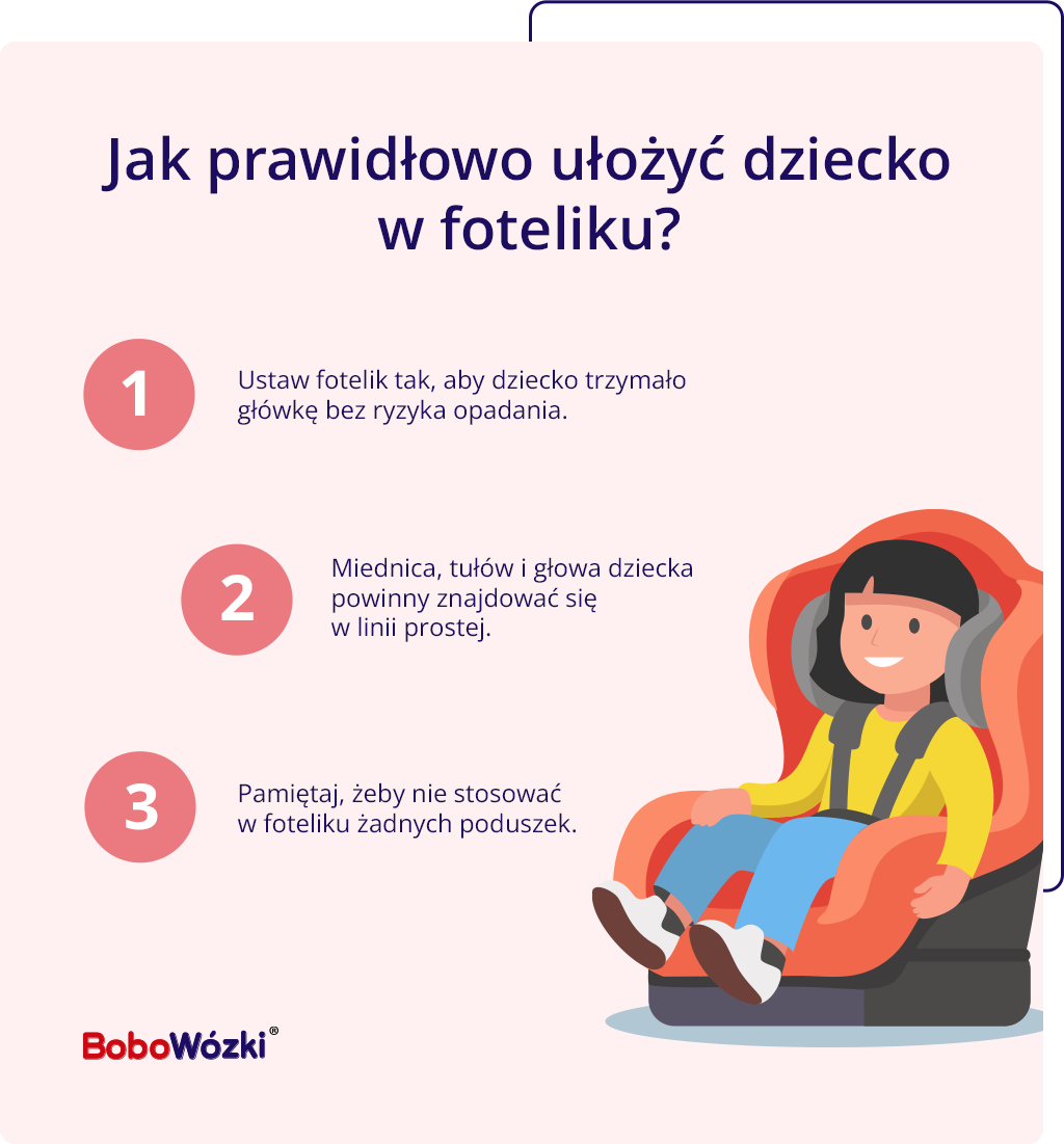 spanie-w-foteliku-samochodowym-ulozenie Spanie w foteliku samochodowym prawidłowe ułożenie infografika