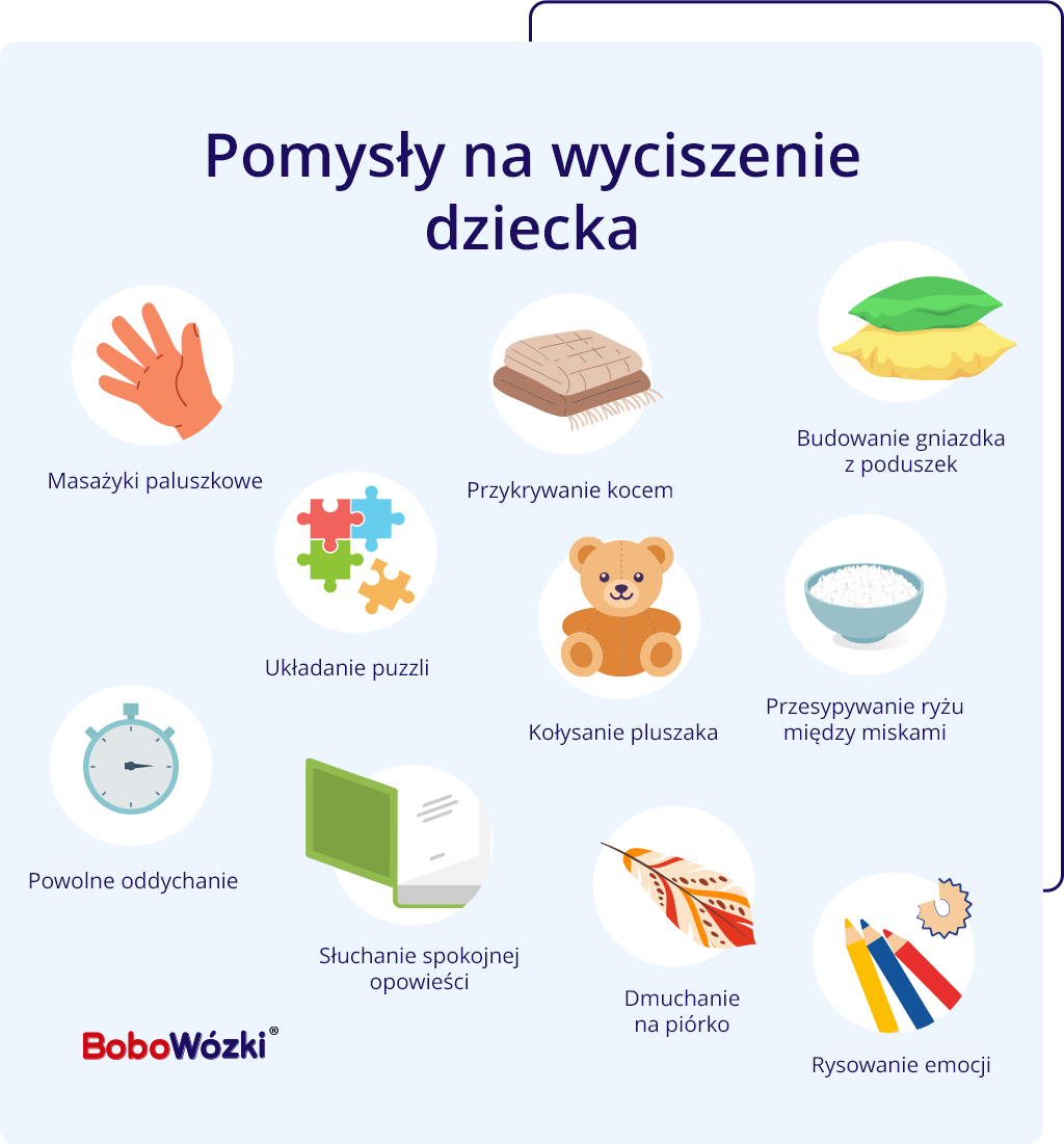 zabawy wyciszające infografika