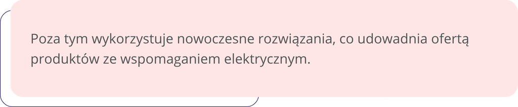 Poza tym wykorzystuje nowoczesne rozwiązania, co udowadnia ofertą produktów ze wspomaganiem elektrycznym.