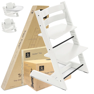 Stokke Tripp Trapp White krzesełko 3w1 z tacką i Baby Set Stokke Tripp Trapp White krzesełko 3w1 z tacką i Baby Set