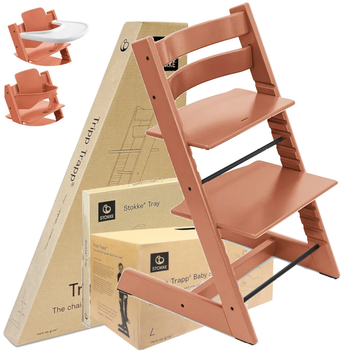 Stokke Tripp Trapp Terracotta krzesełko 3w1 z tacką i Baby Set