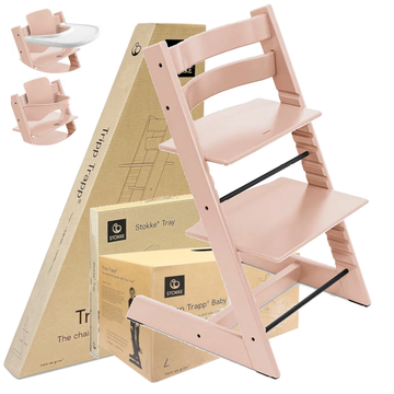 Stokke Tripp Trapp Serene Pink krzesełko 3w1 z tacką i Baby Set