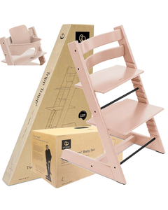 Stokke Tripp Trapp Serene Pink krzesełko 3w1 z tacką i Baby Set