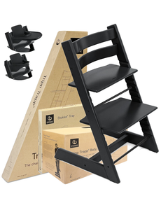Stokke Tripp Trapp Black krzesełko 3w1 z tacką i Baby Set
